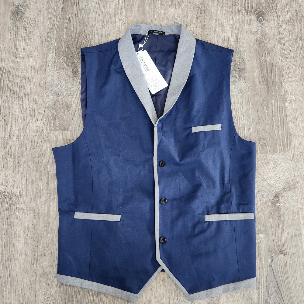 NWT Coofandy Men's Dress Suit Blue Gray Vest Mens Size XXL 2XL